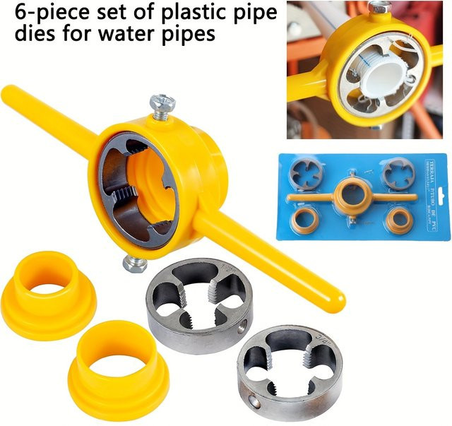NIUXIANG 6-teiliges PVC-Rohrgewindeschneidwerkzeug-Set mit Gewindeschneidköpfen in 1/2, 3/4 und 1 Zoll - Bild 1