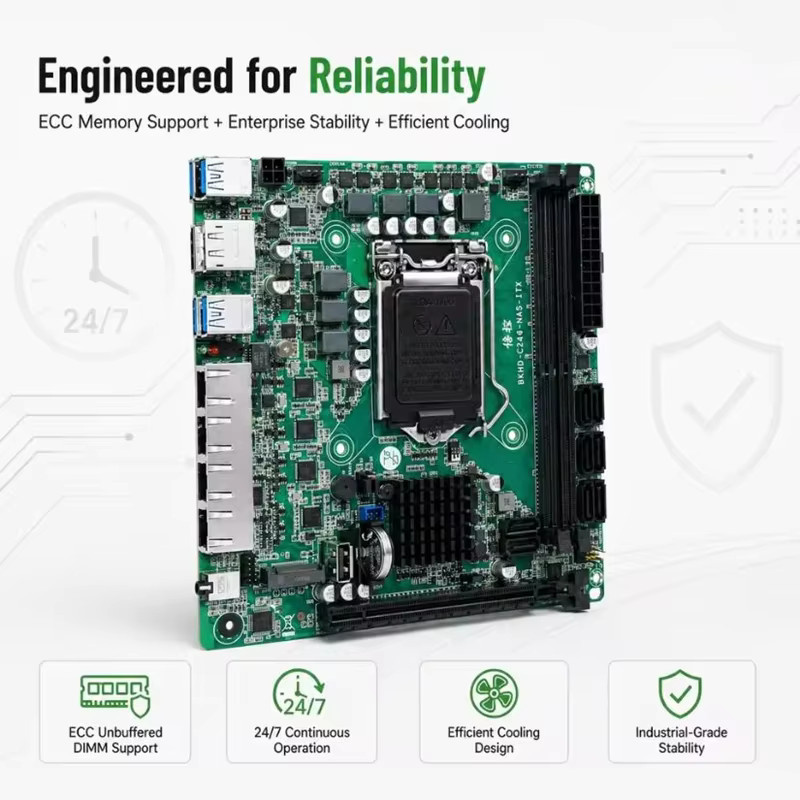Topton C246 NAS ITX Motherboard mit 4x I226 2.5G, 8x SATA 3.0, 2x M.2 NVMe und 2x DDR4, LGA1151 für 8./9. Generation Intel Core und Xeon CPUs, Farbe: Grün - Bild 1