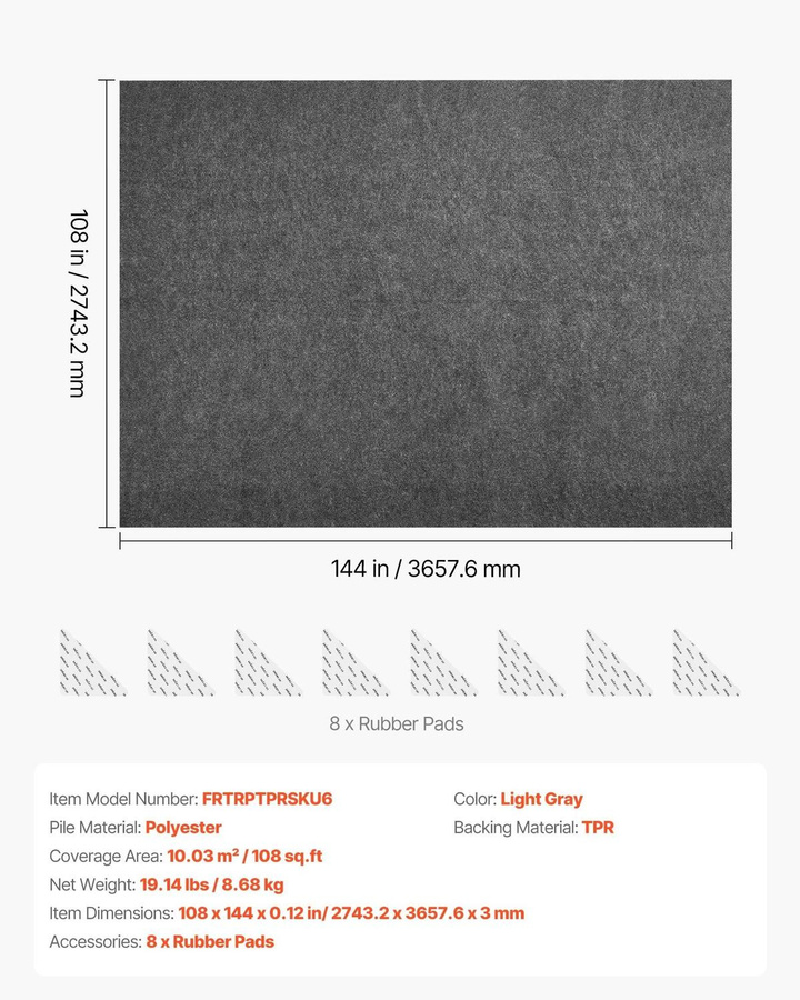 Rutschfeste Teppichunterlage von Buying Solutions MB in Grau mit beidseitiger Filzpolsterung und Gummi-Noppen zum Schutz deines Hartholzboden, B/T: 366 x 274 cm - Bild 4