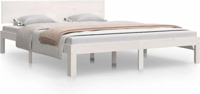 vidaXL Massivholzbett aus Kiefer in Weiß, Modernes Bettgestell B/T/H: 160 x 200 x 89,5 cm (Höhe: 89,5 cm) - Bild 1