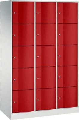 C+P Schließfachschrank Resisto mit 3 Abteilen und 15 Fächern, Lichtgrau/Rubinrot, B/T/H: 114,8 x 54,0 x 195,0 cm - Bild 1