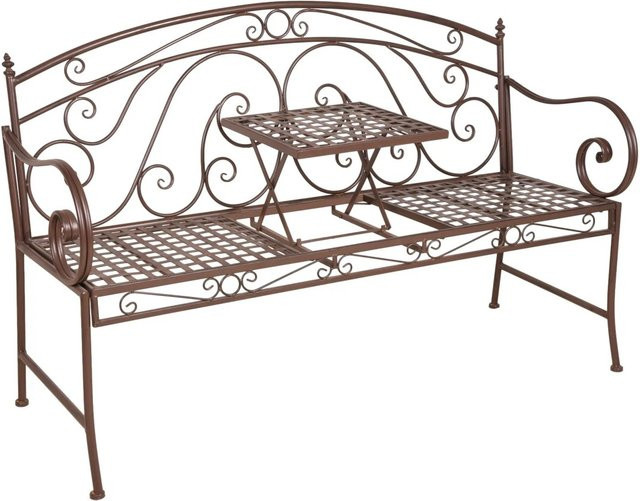 DELUKE Gartenbank SABINE mit hochklappbarem Tisch aus Stahl in Braun, wetterfeste Terrassenbank für den Außenbereich, B/T/H: 147 x 53 x 94,5 cm - Bild 1