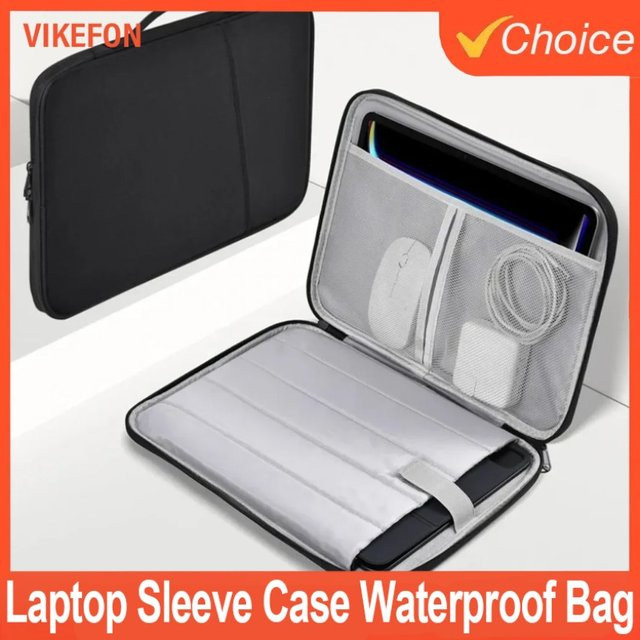 VIKEFON Laptop-Hülle für MacBook Air 11, 12, 13,6 Zoll (M4, M3, M2 Chip), wasserdicht und stoßfest, Grifftasche in Schwarz - Bild 1