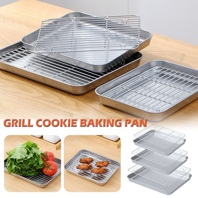 Willstar Edelstahl-Backblech mit Drahtrost und Abtropfschale, rechteckiges Antihaft-Grillblech in Silber - Bild 1