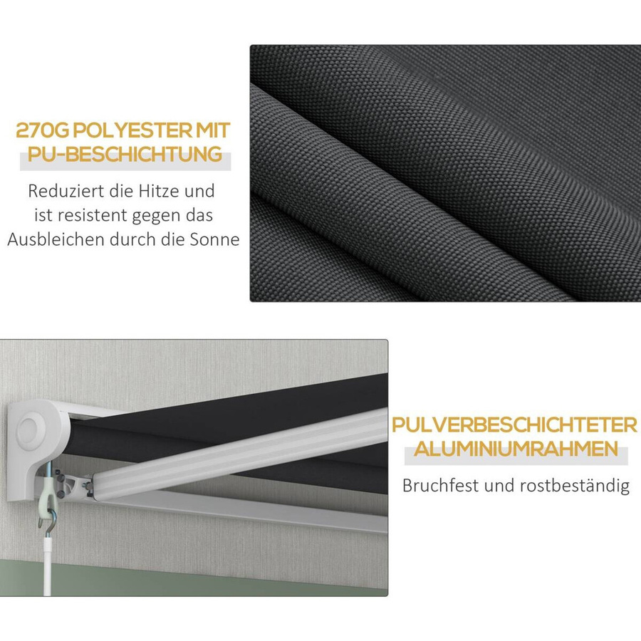 Outsunny Markise grau mit Fernbedienung, Wandmontage, Aluminium und Polyester, B: 300 cm, H: 395 cm, T: 150 cm - Bild 4
