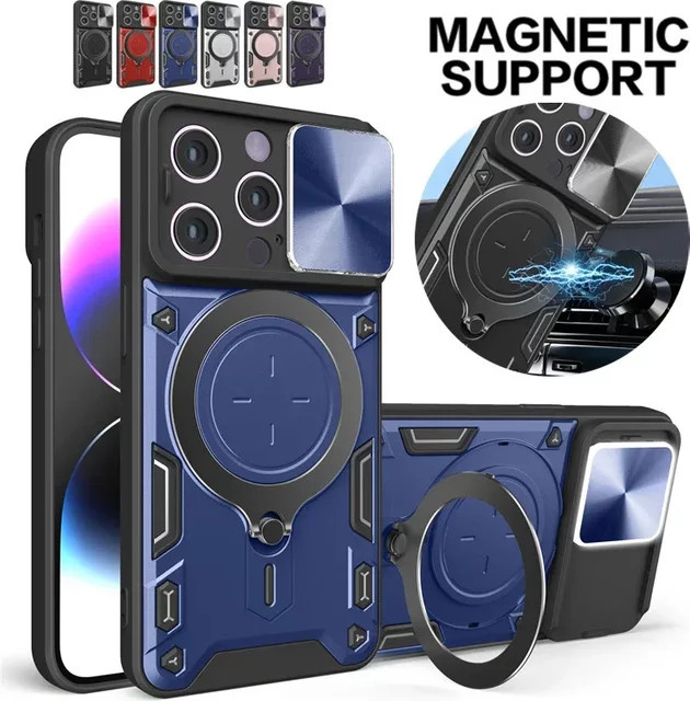 Stoßfeste Handyhülle mit Schiebekamera-Schutz und Magnet-Halterung für iPhone 15 Pro, 14, 13, 12, 11 Pro Max in Purple - Bild 1