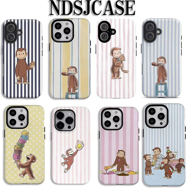 Clmj Handyhülle mit niedlichem Affen Curious George Motiv für iPhone 11 bis iPhone 17 Pro Max Plus, doppelschichtige Rückabdeckung - Bild 1