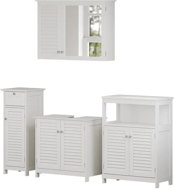 Vicco Badmöbel-Set Riad in Weiß mit Lamellen-Front, bestehend aus Spiegelschrank, Waschtischunterschrank und Sideboard - Bild 1