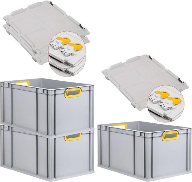 PROREGAL Spar Set 3x Eurobox Nextgen Color mit Scharnierdeckel und Schiebeschnappverschlüssen, Gelb, H x B x T: 32 x 40 x 60 cm - Bild 1
