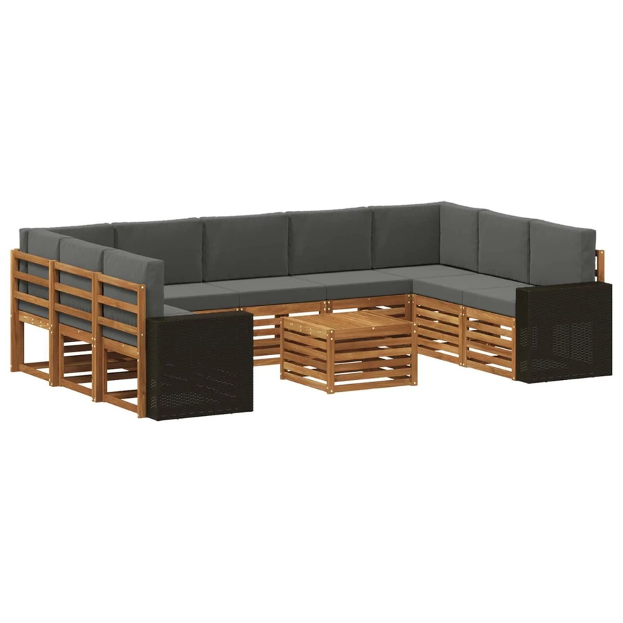 vidaXL Sofagarnitur L-Form aus Massivholz Akazie in Natur und Anthrazit mit Polsterkissen - Bild 2