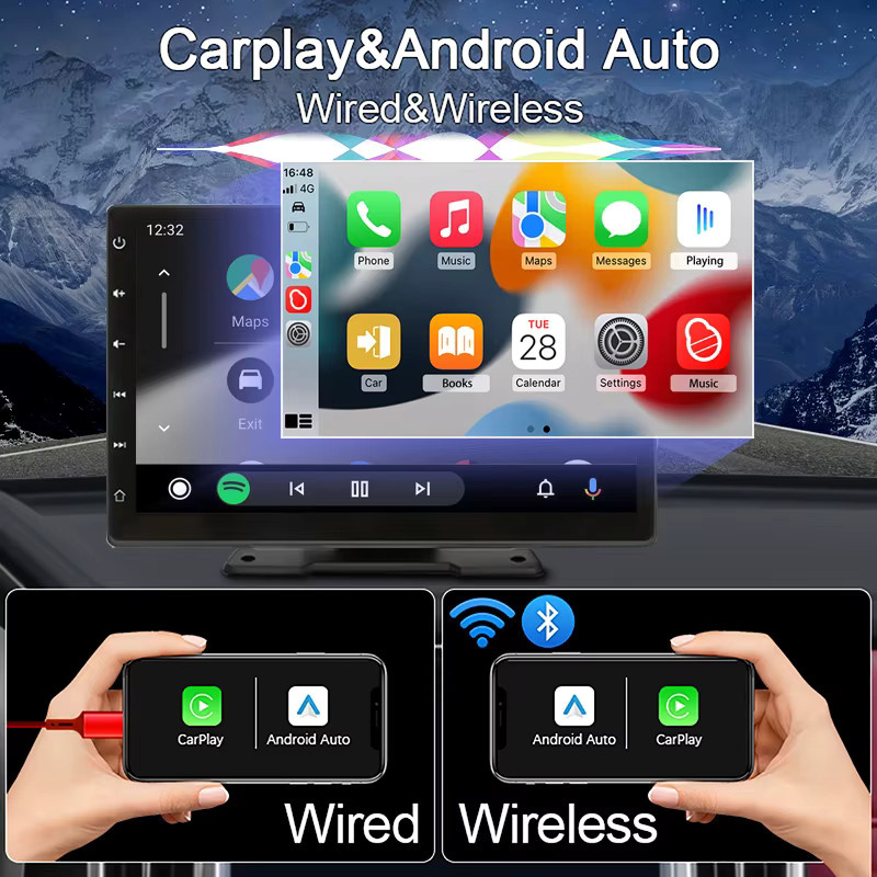 HIPPCRON 9-Zoll Auto-Stereoanlage mit IPS-Touchscreen, Multimedia-Videoplayer und kabellosem CarPlay sowie Android Auto, Schwarz - Bild 2