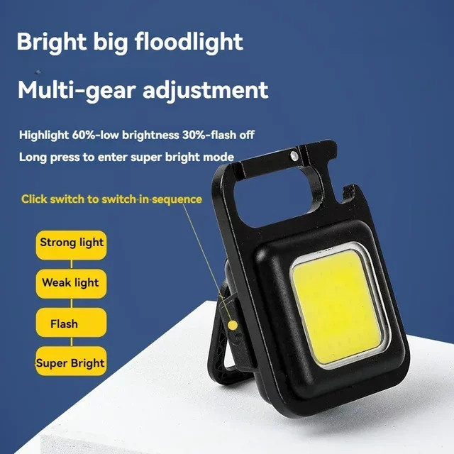 ESMARTER Wiederaufladbare COB LED Campinglampe als Schlüsselanhänger in Schwarz für Outdoor-Aktivitäten und Notfälle - Bild 1
