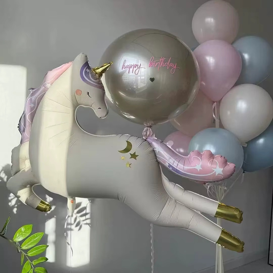 FEMAILY 3D stehende Aluminiumfolienballons mit Retro Einhorn und Holzpferd Motiv für deine Geburtstagsfeier in Multicolor - Bild 4