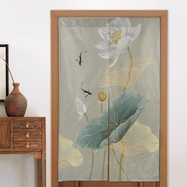 VIKAMA Chinesischer Zen-Lotus-Türvorhang mit floralem Design in Multicolour, Sichtschutz für Schlafzimmer und Flure, B: 70 cm, H: 150 cm - Bild 1