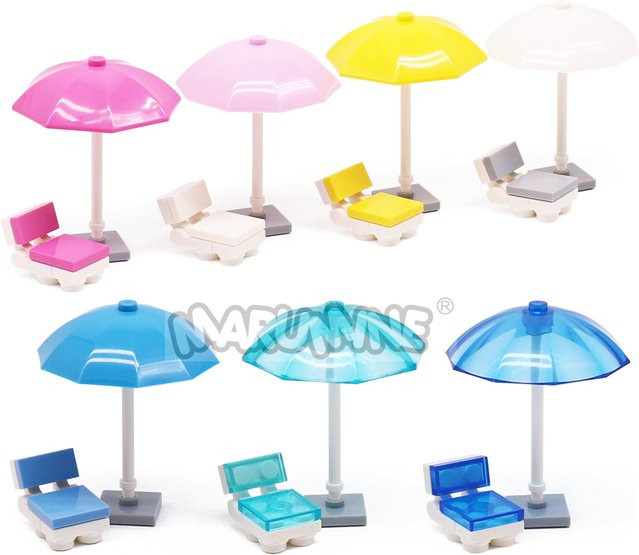 Marumine MOC-Bausteine Zubehör Set mit Regenschirmen und Stühlen in Blau und Multicolour, 48 Stück, kompatibel mit City Street View Ziegelteilen - Bild 1