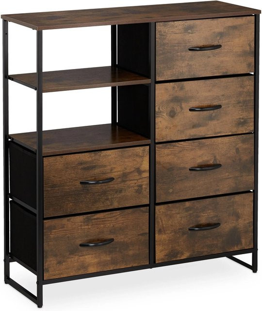 Relaxdays Kommode im Industrial Style mit 6 Schubladen aus Stahl und MDF, Schwarz/Dunkelbraun, Höhe: 92 cm, Breite: 84 cm, Tiefe: 32 cm - Bild 1