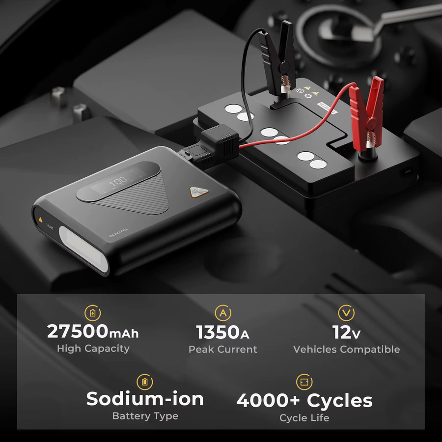 OUKITEL C01 Auto-Starthilfe mit 27500mAh Natrium-Ionen-Akku, 1350A Spitzenstrom und PD60W Schnellladung, Schwarz - Bild 2