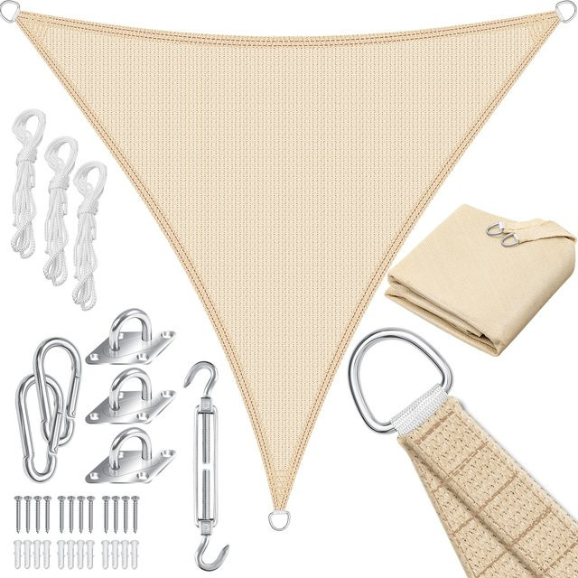 KESSER Sonnensegel als Sonnenschutz und Windschutz aus HDPE Gewebe in Beige, wasserabweisend und windabweisend, robust und stabil durch 5-fach Quervernähung für Garten, Balkon und Terrasse - Bild 1