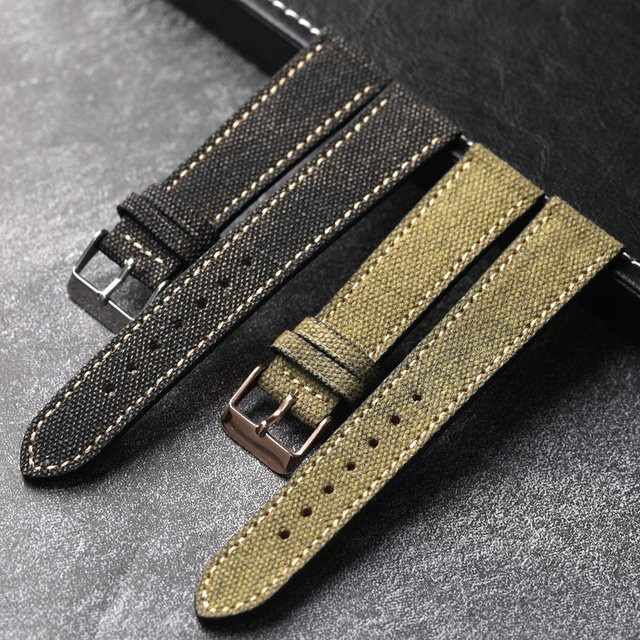 Raystray Uhrenarmband Leder, Canvas-Laminierung, Schwarz, Grün, Herren - Bild 1