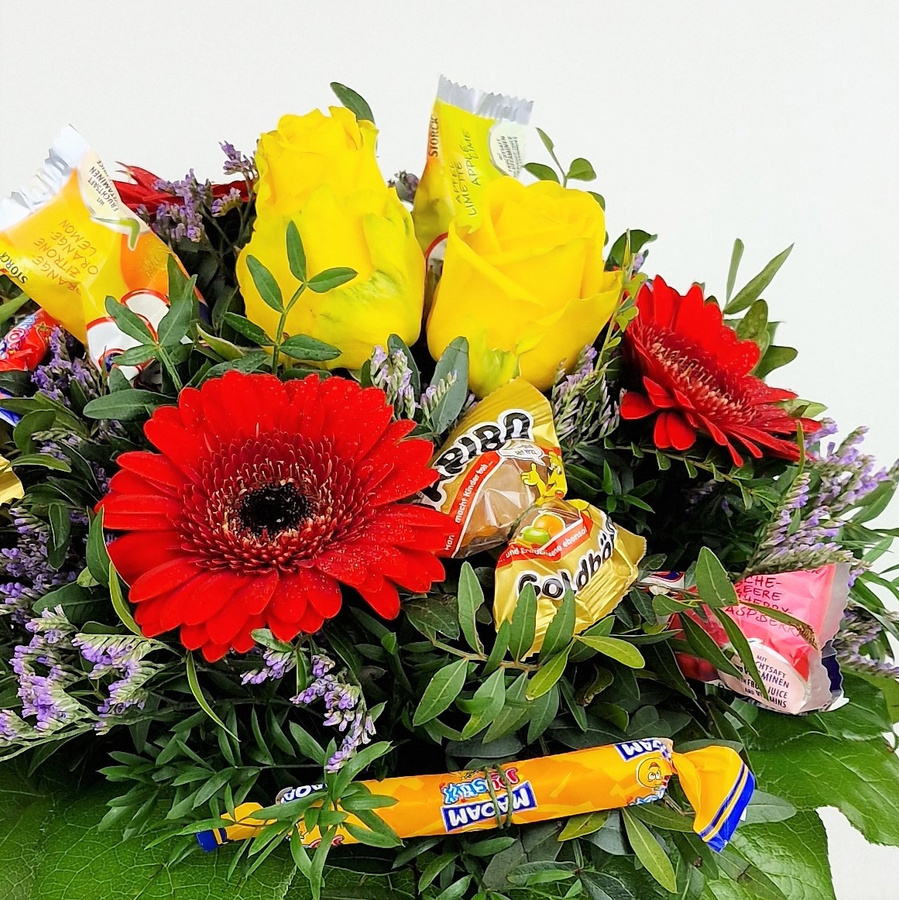 Leckerbissen Bouquet Mixed Rose Gerbera Greenery Multicolor zum Birthday - Bild 2