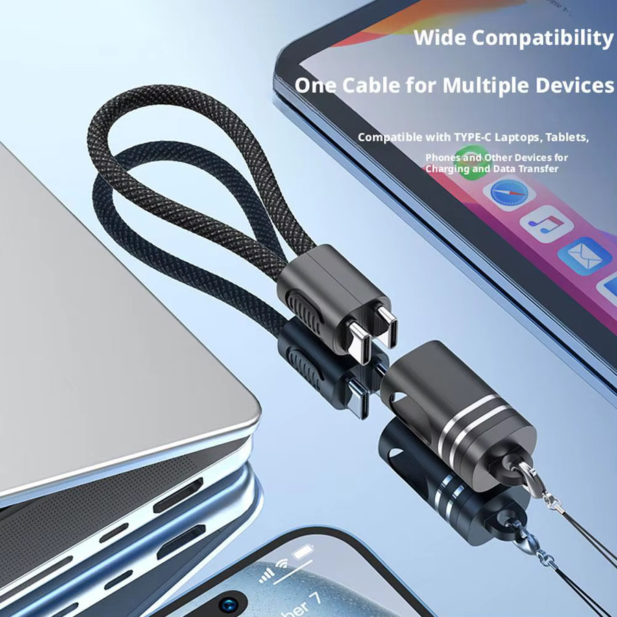 2-in-1 USB-C Schnellladekabel mit Schlüsselband als tragbarer Schlüsselanhänger, 60W, Orange - Bild 4