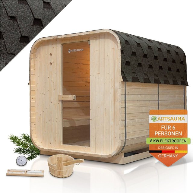 Artsauna Cube Fasssauna Nolvik XL für 6 Personen mit 8 kW Ofen und Zubehör - Bild 1
