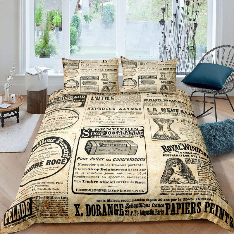 Vintage Bettwäsche mit Zeitungs-Design von Your Warm Home, Braun/Beige, Polyester, B/H: 135 x 200 cm - Bild 2