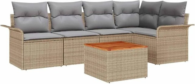 vidaXL Garten-Sofa-Set 6-teilig aus Poly-Rattan in Beige und Grau - Bild 1