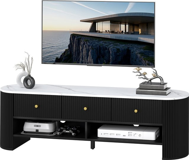 HOMCOM TV-Schrank mit Marmoreffekt in Schwarz, modernes TV-Rack für Fernseher von 32-65 Zoll, Breite: 140 cm - Bild 1