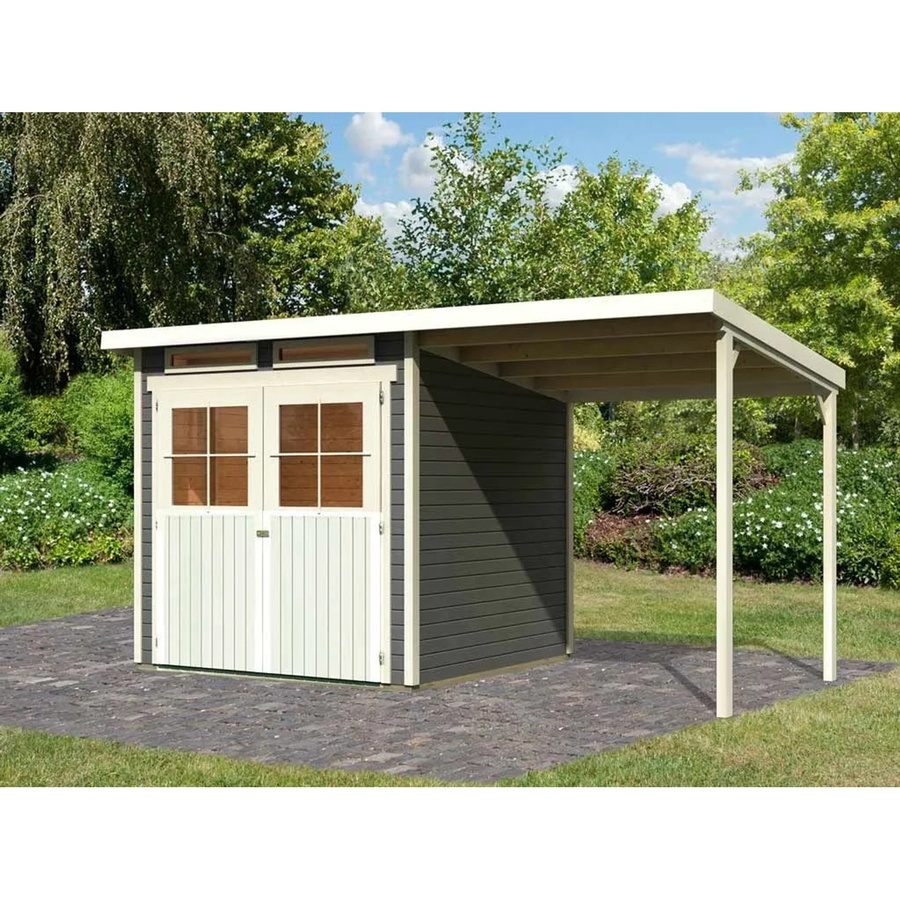 Karibu Gartenhaus Glücksberg mit Anbaudach in Grau, Wandstärke 19 mm, B/T/H: 415 x 236 x 220 cm - Bild 2