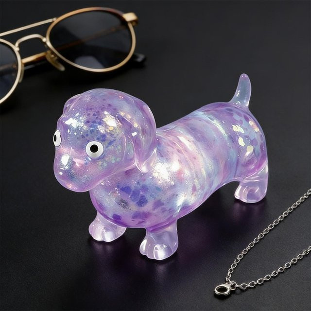 BC Pet Supplies Dackel Quetschspielzeug, Lila Glitzer, Transparente Gelee-Textur, Dehnbar, Dekompression Fidget - Bild 1