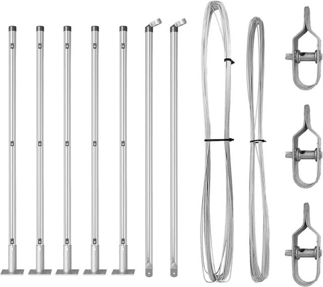 vidaXL Zaunpfosten aus Stahl für Betonmontage, 7 Stück, Silber, Höhe: 160 cm, Breite: 90 cm, Tiefe: 38 cm - Bild 1