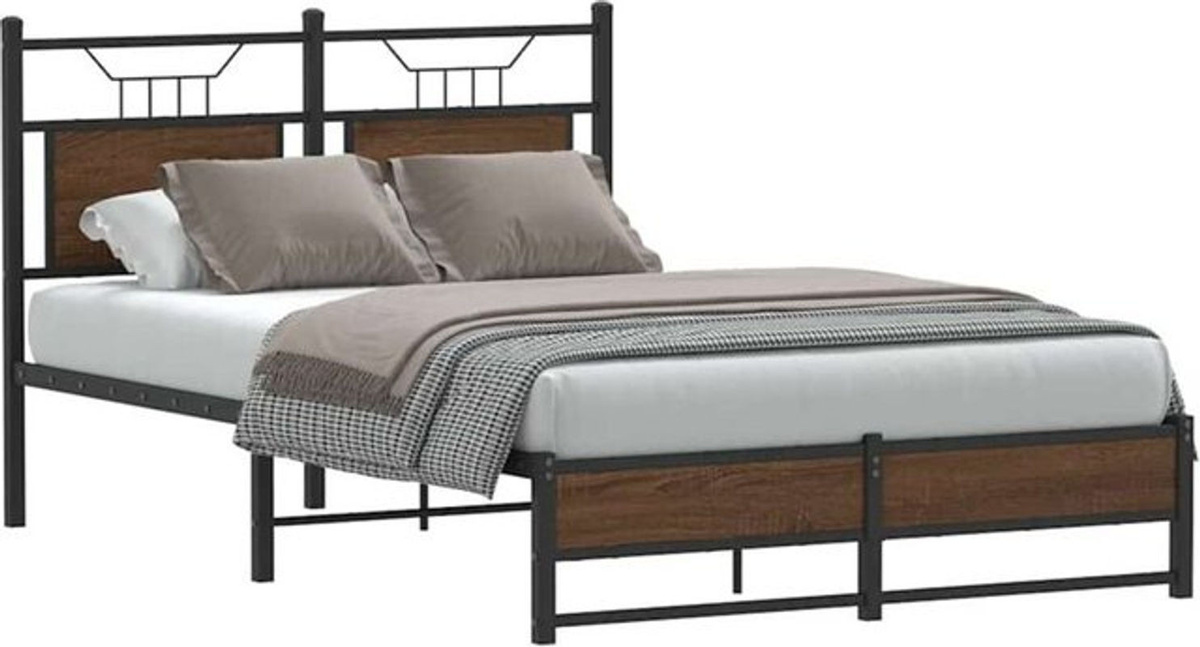 Vidaxl Bettgestell im Industrial Design aus Holzwerkstoff und Metall, Farbe Braun Eiche, B/T/H: 120 x 190 cm - Bild 1