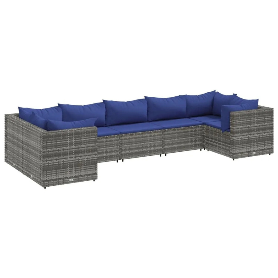 vidaXL 7-tlg Garten-Lounge-Set in U-Form aus grauem Poly-Rattan mit Kissen und pulverbeschichtetem Stahlgestell - Bild 2