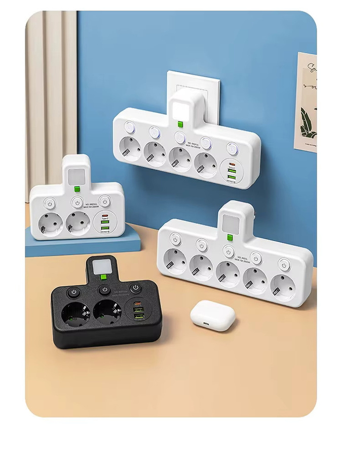 Szaoju Multitap Wandsteckdosenleiste mit 4 Steckdosen, 2 USB-Anschlüssen und 1 Typ-C-Anschluss, 2500 W Max. Stromversorgung, EU-Stecker - Bild 4