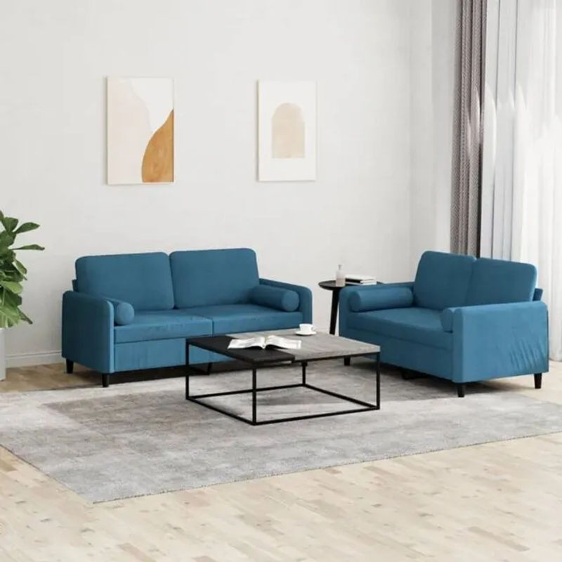 2-tlg. Sofagarnitur mit Kissen von Vidaxl in Blau aus Samt und Metall im modernen Design - Bild 1