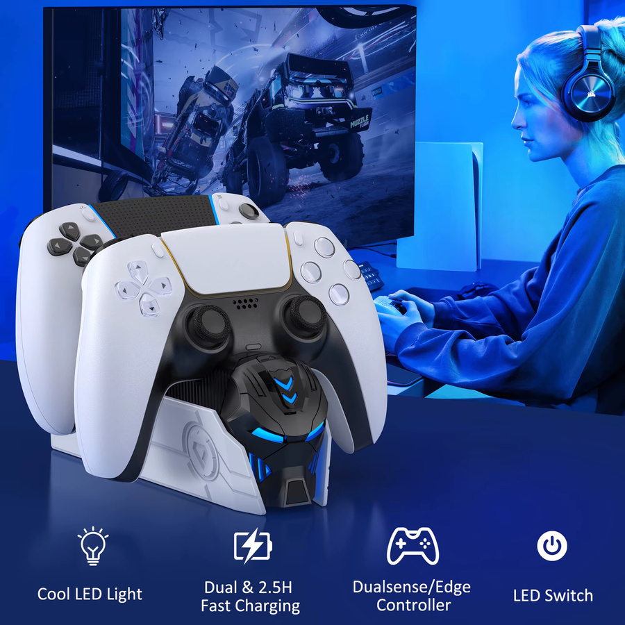 BEBONCOOL Dual-Schnellladegerät für Sony PlayStation 5 DualSense Wireless Controller, Farbe: Weiß - Bild 4