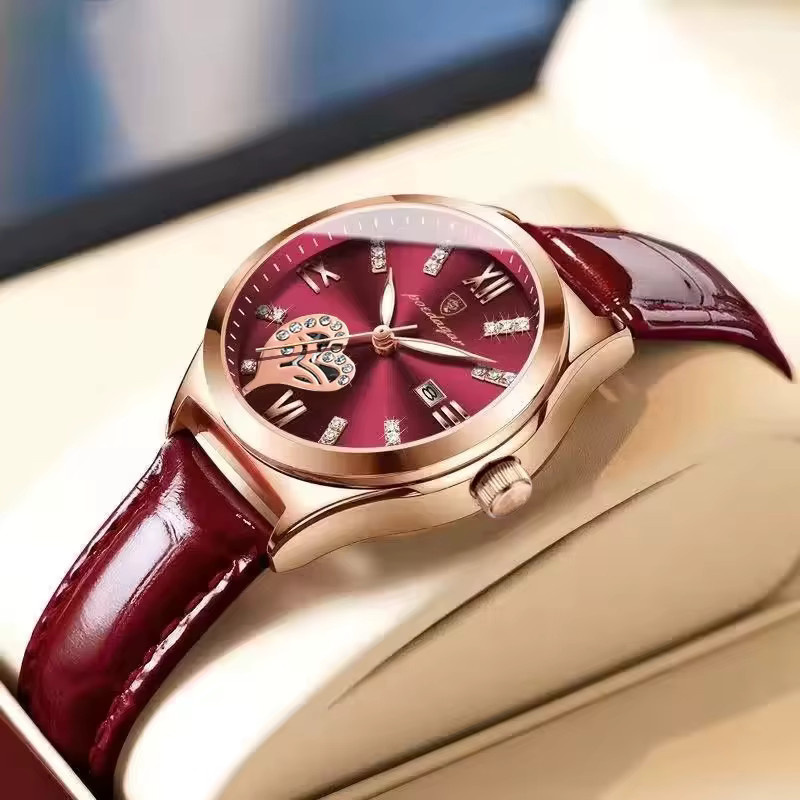 POEDAGAR Armbanduhr Quarz, Leder, Schwarz, Roségold, Damen - Bild 2