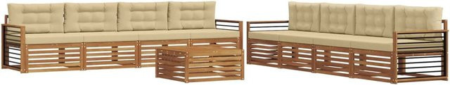 vidaXL Outdoor-Sofagarnitur aus Akazienholz mit Kissen, 9-teiliges Set in Natur und Beige - Bild 1