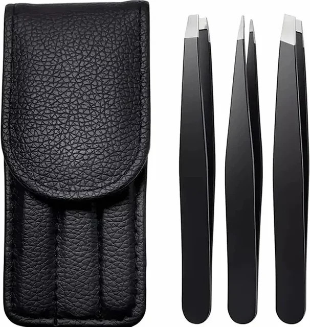 HOCOSHINE Augenbrauenpinzetten-Set, 3-teilig, Edelstahl, Schwarz - Bild 1