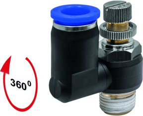 Riegler Drosselrückschlagventil Blaue Serie, Zuluftdrossel, M5, 10 bar, Durchmesser: 4 mm, Messing - Bild 1
