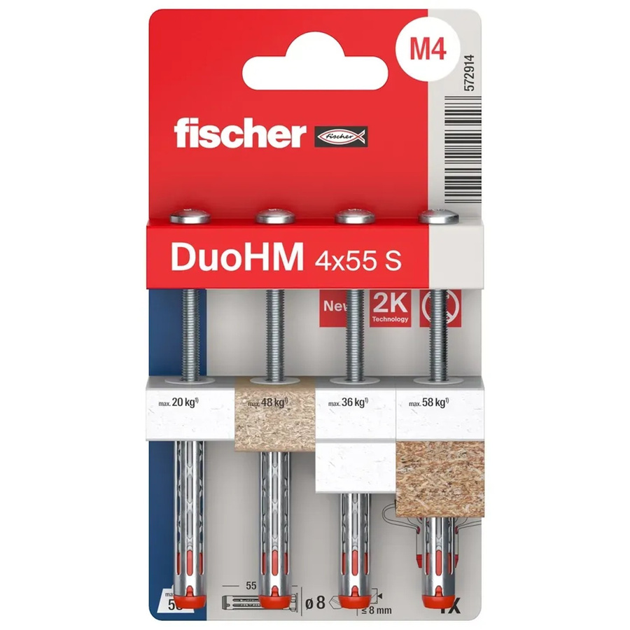 Fischer DuoHM Hohlraumdübel für Gipskarton, Durchmesser: 4 mm, Länge: 55 mm, 4 Stück, Grau - Bild 2