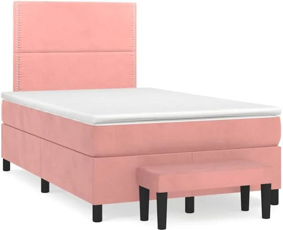 Vidaxl Boxspringbett mit Matratze aus Samt in Rosa, B/T/H: 120 x 190 x 118 cm - Bild 1