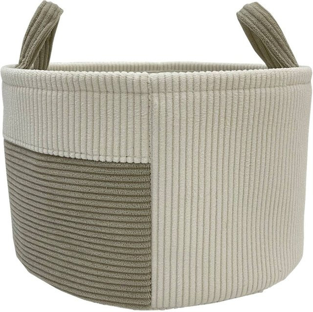 Pocoline Aufbewahrungskorb aus Samt in Grau und Weiß mit Griffen, Höhe: 18 cm, Tiefe: 30 cm - Bild 1