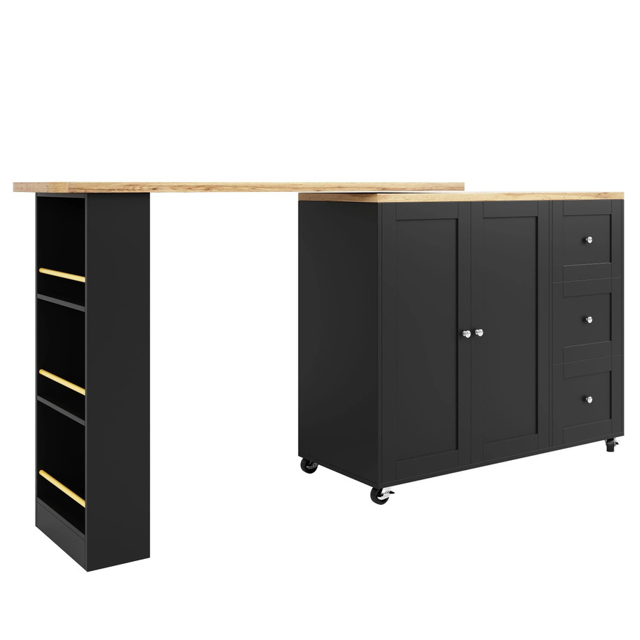 Merax 360 Grad drehbarer Stehtisch mit Rollen und 3 Schubladen in Schwarz, höhenverstellbar von 135 bis 203 cm, B/T/H: 39 x 39 x 106 cm bis 135-203 x 39 x 106 cm - Bild 2