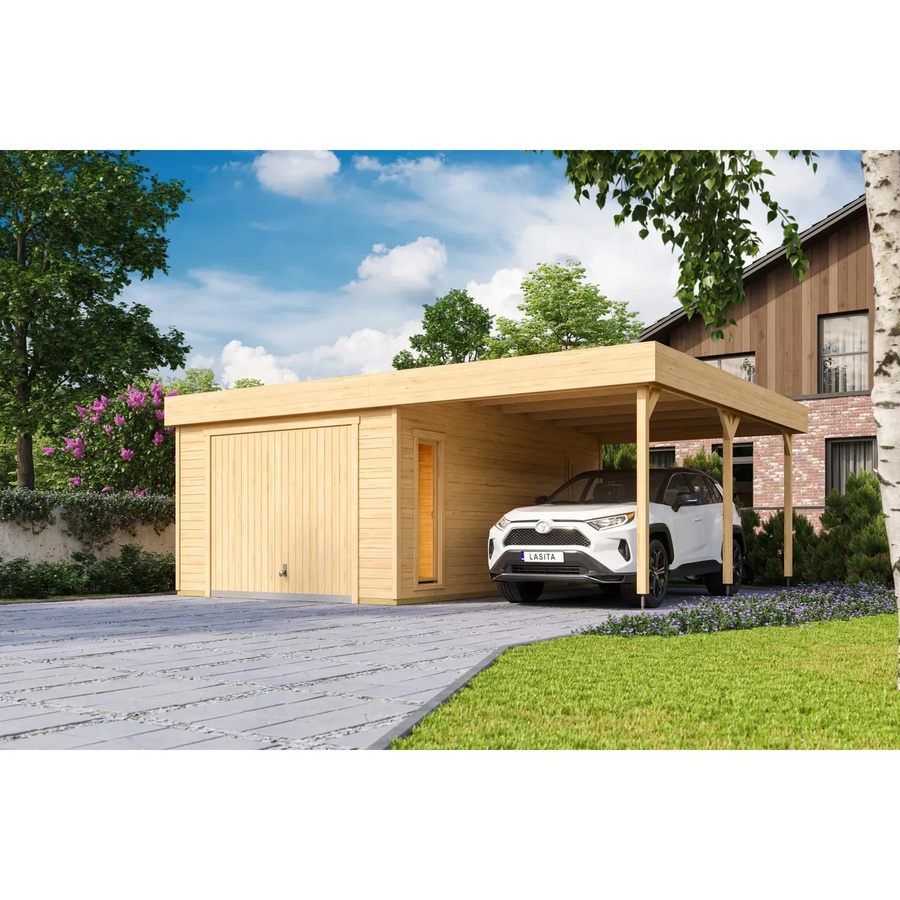 Lasita Maja Blockgarage Bahamas aus Holz mit Schwingtor und Seitentür in Rot, B/T/H: 820 x 560 x 251 cm - Bild 2