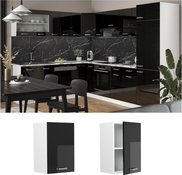 Vicco Hängeschrank R-Line Küchenschrank modern in Weiß und Schwarz B: 40 cm, H: 60 cm, T: 31 cm - Bild 1