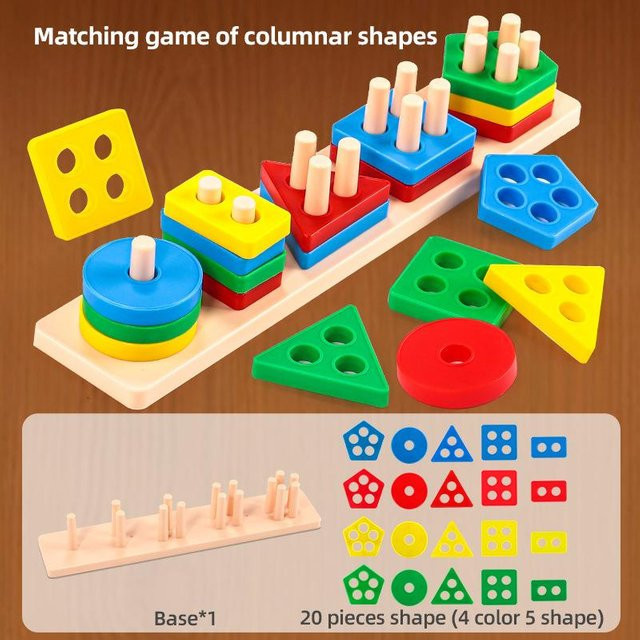 Montessori Holz Lernspielzeug, Form Farb Sortierer Bausteine Puzzles, ab 3 Jahre - Bild 1