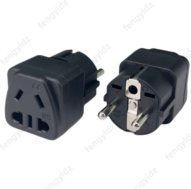 Fengyidz 2 in 1 Reiseadapter von EU- auf AU-Stecker, Schwarz - Bild 1