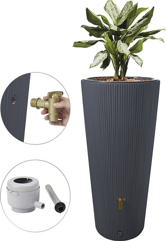 4RAIN VASO 2in1 Decor Regenspeicher inklusive Anschlussset und Auslaufhahn, 220 l, Graphitgrau - Bild 5